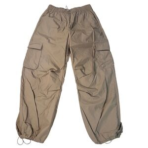 New Balance Women Cargo Pants Beige Nylon Drawstring Waist Pockets Size M